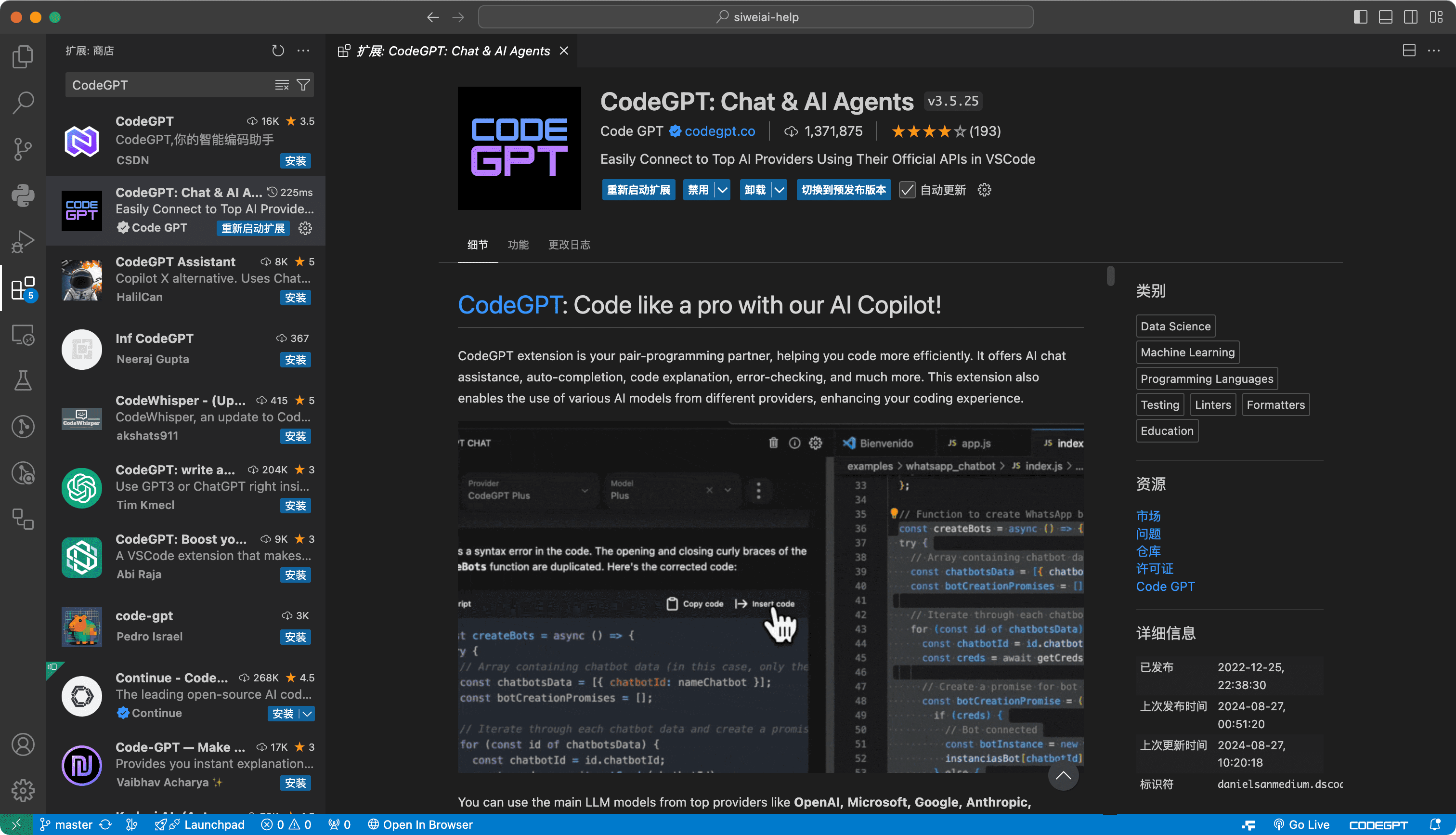 VSCode AI 编程插件CodeGPT